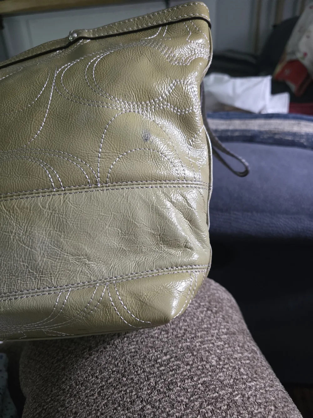 COACH Patent Leather Tote in Olive Green